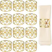 Gold Napkin Ring, Metal Napkin Holder, Party Dinner Napkin Holders for Christmas Thanksgiving Table Decorations, Christmas Banquet Decoration, Hollow Round Design Napkin Ring (12)