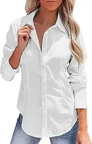 [Generic] Button Down Dress Shirts for Women Long Sleeve Wrinkle Free Shirts Solid Work Business Formal Button Up Shirts