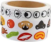 Gatuida 3 Rolls Eye Stickers Expression Your Wiggle Face Feature Stickers Cartoon Like Patches Vinyl Label Decals Self Adhesive Nose Small Face Stickers Fun Stickers Paper