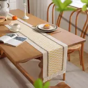 Hemp rope woven belt tassel drainage shrinkproof soft wrinkle resistant kitchen decorative cloth tablecloth（Yellow grid）