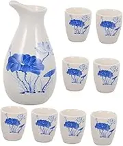 1 Set Elegant Sake Pot and Cups Sake Serving Kit with Beautiful Printed Design Lightweight and Drinkware for Home and Festive Occasions