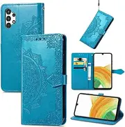 Case for Samsung Galaxy A13 4G, Mandala Embossing PU Leather Flip Magnet Wallet Stand Card Slots Protective Cover with Hand Strap for Samsung Galaxy A13 4G (Blue)