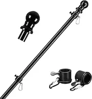Black Flag Poles for Outside House - 5ft Tangle Free Flag Pole for House,Heavy Duty Metal Flagpole,Outdoor Flagpoles Residential for Porch,Fence (Without Bracket)