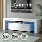130cm High Gloss TV Cabinet Entertainment Unit RGB LED Light TV Stand 16 Colours