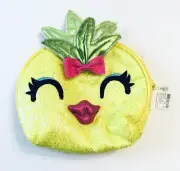 NWT Claires Yellow Sequin Pineapple Make-up Organizer Pouch, New
