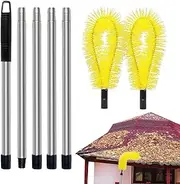 Rain Gutter Cleaning Tool - Ground Gutter Cleaner | Rain Gutter Guard Cleaner Tool with 2 Brush Head, Gutter Cleaning Pole, Gutter Roofing Tool, Gutter Brush Kit for Cleaning Gutters Home