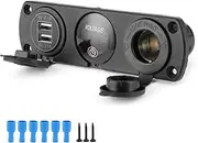 3 Hole Switch Panel LED Dual USB Voltmeter Cigarette Lighter 12V for Car