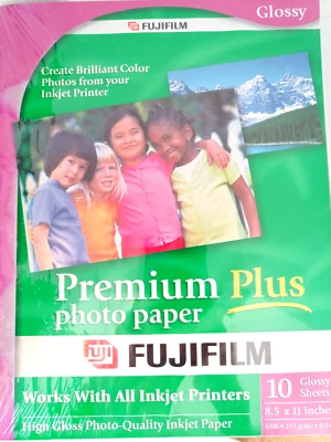 Fujifilm PREMIUM PLUS PHOTO PAPER 10 Glossy Sheets (8.5 x 11) **NEW SEALED**
