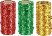 uxcell 3 Roll 1.5mm Metallic String, 16 Ply Decorative Metallic Bakers Twine Thread Cord Rope for Gift Wrapping DIY Crafts Making Ornament Decor, Red/Green/Gold Tone, 164Yards Total