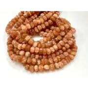 Sunstone Natural Gemstone Hand Carved Cantaloupe Shape Faceted Beads, 18 Inch