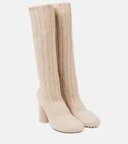 [Bottega Veneta] Bottega Veneta Atomic knitted knee-high sock boots AU 9 beige