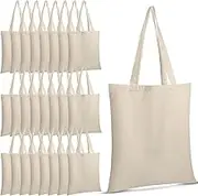24 Pieces Canvas Tote Bags, Blank Plain Canvas Bag Lightweight Reusable Grocery Shopping Cloth Bags with Handles for DIY Crafting and Decorating,13 Inch W x 15 Inch H, White Multicolor, approx. 33 x