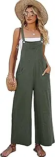 [Flygo] Womens Cotton Bib Overalls Loose Fit Wide Leg Jumpsuits Casual Rompers with Pockets
