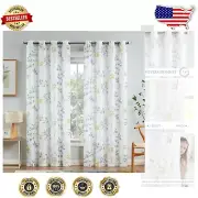 96-Inch Textured Floral Linen Curtains - Light Filtering & Privacy (2 Panels)