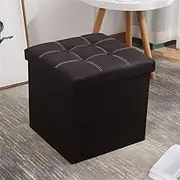Folding Storage Bench Ottoman Storage Cube Boxes Footrest Stool Seat for Bedroom Hallway Small Faux Leather Ottomans for Living Room, End of Bed Bench with Padded Seat Square Holds up to 250lbs 15in