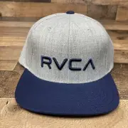 RVCA Hat TWILL II Heather Gray Blue Snapback Snap Adjustable Cap Logo 2 Tone