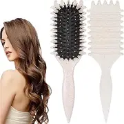Curly Hair Brush: Bounce Hair Brush Less Pulling Styling Brush for Men and Women Boar Bristle Curl Hair Brush for Combing Detangling, Beige