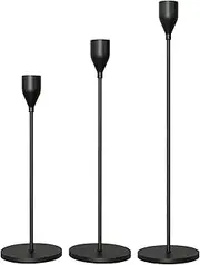 H HOME-MART Candlestick Holders,Set of 3 Taper Candle Holders,Matte Black Taper Candle Holders Metal Candle Stick Holder Decor for Fireplace Party Dining Home Black