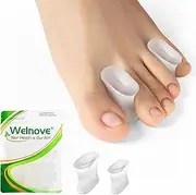 Welnove Upgraded Gel Toe Separators – 16-Pack Aloe Vera Extract Infused Silicone Toe Spacers for Straightening Overlapping Toes, Calluses – Bunion Corrector for Men and Women (Multi-Size, Clear)
