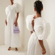 Aje Sculptura Expressive Pleated Organza Maxi Dress White Bridal NEW with tag