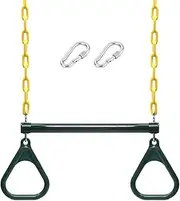 Swing Set for Adults Children Kid, Trapeze Swing Bar and Rings Heavy Duty Playground Swing Set with 47'' Plastic Coated Chains and Carabiners