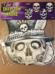 NEW HALLOWEEN BEISTLE SKELETON PAPER MASKS 4 PIECES 10.5" SEALED 2013!