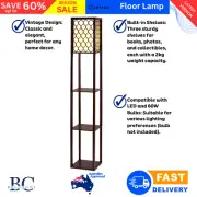 Artiss Floor Lamp 3-tier Shelf 160cm Room Stand LED Light Vintage Pattern Brown