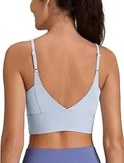 [Yvette] Yoga Sports Bras for Women Light Support Spaghetti Strap Padded V Back Wireless Bra Cropped Tank Top