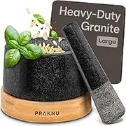 Praknu Mortar and Pestle Set Large 2 Cup - Heavy-Duty Stone Grinder for Spices, Herbs & Guacamole - Durable Granite - Non-Slip Wooden Base - Effortless Grinding & Easy to Clean