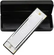 Labymos 10 Holes 20 Tone Diatonic Blues Harmonica Key of C with Case for Beginner Children Silver
