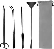 Aquarium Aquascape Tools Kit, 4 in 1 Anti-Rust Aquatic Plant Aquascaping Tool Stainless Steel Black Tweezers Scissors Spatula for Aquarium Tank Clean Aquascape Tools Sets (Black Kit)