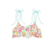Victoria's Secret PINK Flounce Crop Bikini Top Blue Floral NWT M