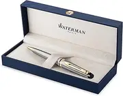 [WATERMAN] S0952000 Expert Ballpoint Pen, Stainless Steel with 23k Gold Trim, Medium Point with Blue Ink Cartridge, Gift Box