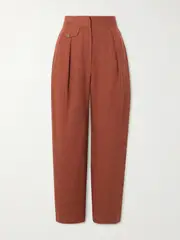 [Le Kasha] Le Kasha - Jaouf Cropped Pleated Organic Linen Straight-leg Pants - Brown - small small Brown