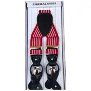 Mens Premium Convertible Suspenders Braces Clip On Elastic Y-Back Traditional Leather Tab - Stripe Red/White