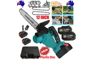12"inch Cordless Electric Chainsaw + 2 Battery 2 Chain Brushless Wood Cutter Saw