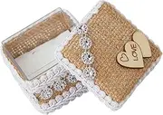 TOPPERFUN Small Engagement Ring Box with Rustic Jute Twine and Lace Elegant Proposal Display for Weddings and Romantic Ceremonies Double Heart Design for Flower