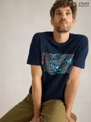 White Stuff Blue Koi Fish Graphic 100% Cotton T-Shirt (F20606) | $65
