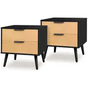 2x ALFORDSON 2 Drawers Bedside Table (Black & Wood)