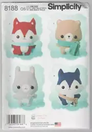 Simplicity Sewing Pattern 8188 Stuffed Animals - Fox Wolf Bear Bunny