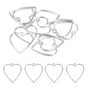 50Pcs Heart Shape Alloy Open Back Bezel Pendants Resin Frame Silver Tone