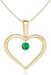 [Angara] Natural Solitaire Emerald Heart Pendant Necklace in Sterling Silver/14ct Solid Gold for Women | May Birthstone Jewellery for Her