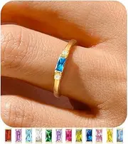 [TOSGMY] Birthstone Rings for Women Non Tarnish 14K Gold Plated Stackable Birthday Gifts for Mom Dainty Emerald Green Blue CZ Gemstone Ring for Mothers Daughter Bridesmaid Gifts Jewelry
