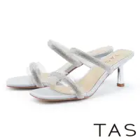 在飛比找momo購物網優惠-【TAS】透明鑽片鑽條細帶高跟拖鞋(銀色)