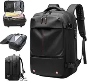 [CUCUFA] Carry On Backpack Vacuum Backpack Travel 60L Expandable Multi-Pocket Waterproof Carry On Backpack with Lock Padded Breathable Zipper Closure Travel Backpack for Men Business