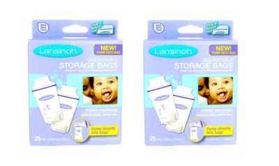 2 Boxes of 25: Lansinoh Breastmilk Storage Presterilized Bags - E6D