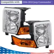 Fit Jeep Commander 06-10 Headlights Pair Chrome Casing Amber Turn Signal