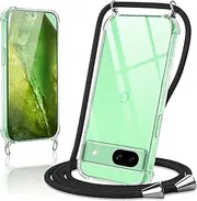 Oelrstfe Mobile Phone Chain Case with Strap for Google Pixel 8 A, Necklace Mobile Phone Case with Cord, Protective Case for Hanging, Transparent TPU Case, Shockproof, Scratch-Resistant, Silicone Cover