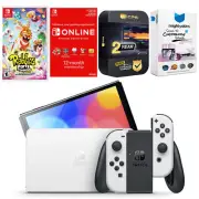 Nintendo Switch White OLED + Rabbids: Party of Legends + NSO 1 Year Membership