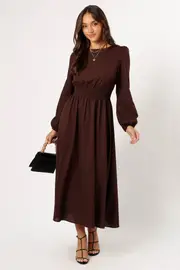 [PUP4] Roman Long Sleeve Maxi Dress - Brown XS Brown